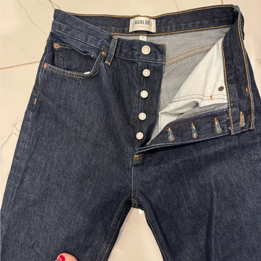 Agolde Women's Dark Blue High Rise Jeans 90s pinch button up